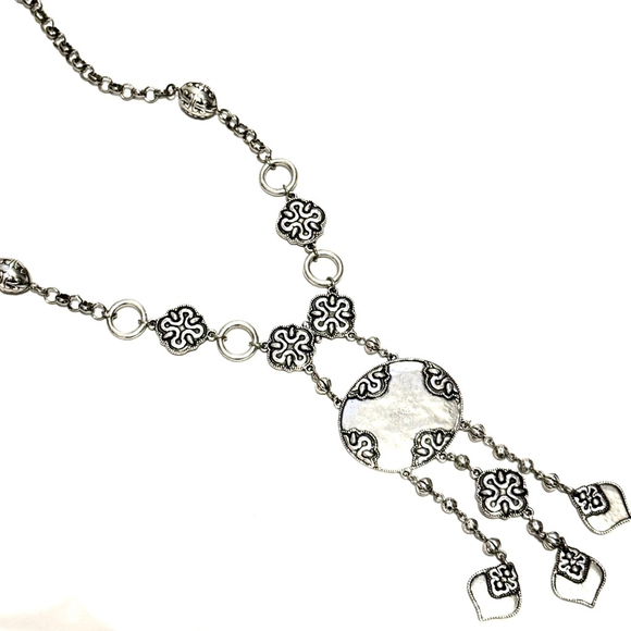 CHICO’S 36” Ornate Silver Tone Statement Boho Modern Lariat Necklace | NWOT - Picture 2 of 6